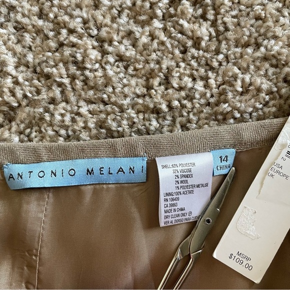 Antonio Melani Pencil Skirt Women’s 14 Beige Shimmer Ruffle Side Zipper Flounce - Picture 2 of 10